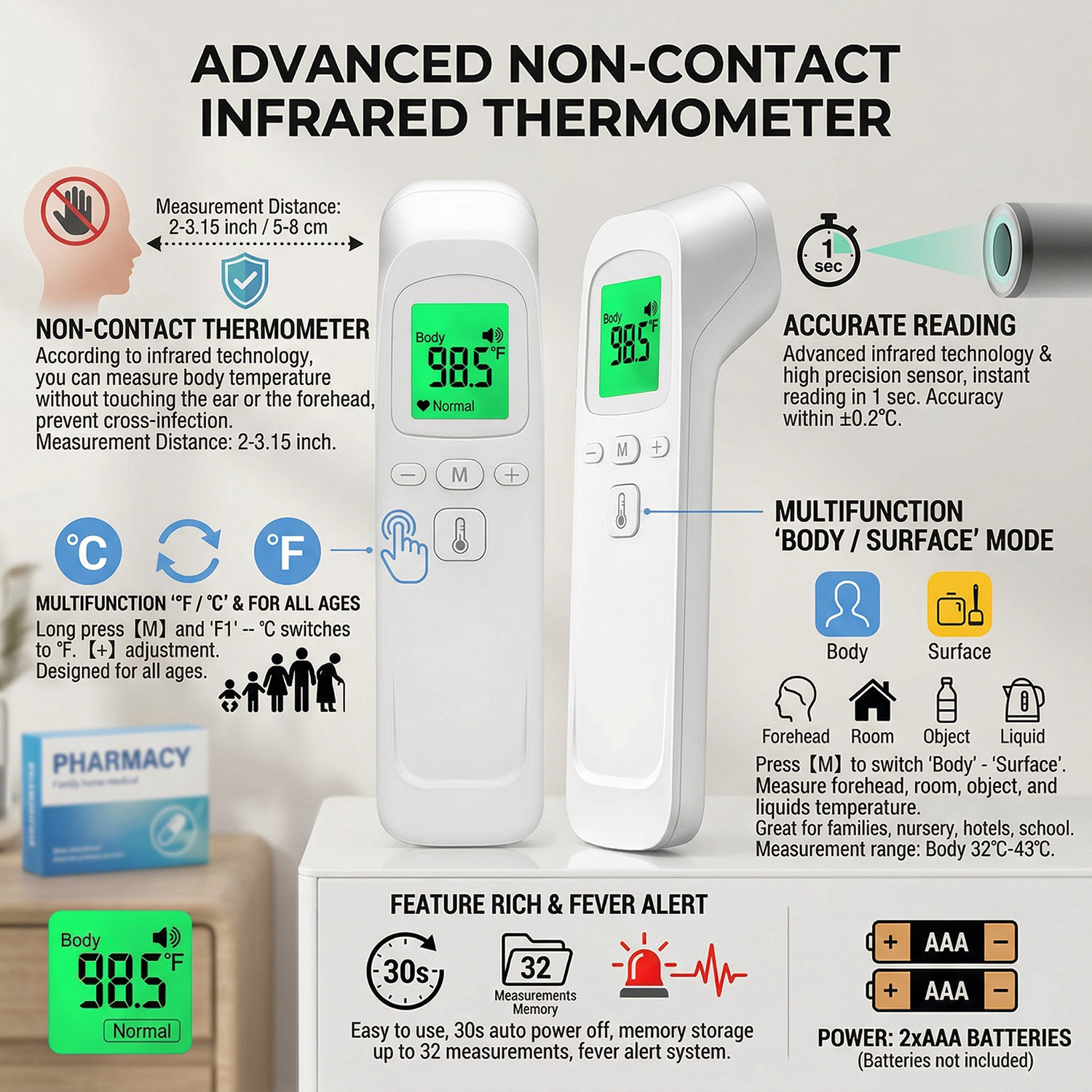 디지털 이마 온도계 전자 비접촉식 임상 정확도 비접촉식 - Pulse Oximeter 리뷰 및 가격
